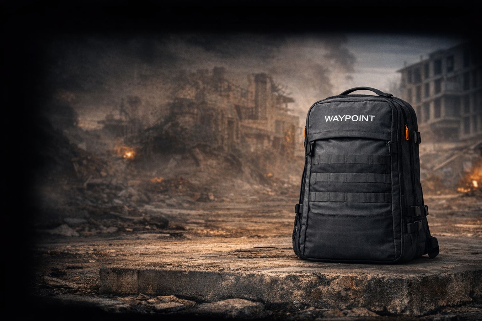 Waypoint GoPack staged in a disrupted urban environment